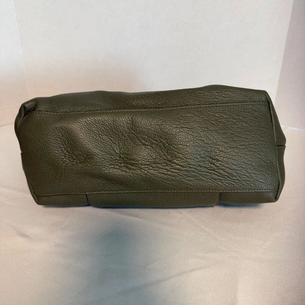 🔵 Furla Olive‎ Green Pebbled Leather Tote Bag Gold Hardware Shoulder Italy